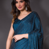 Peacock Blue Satin Silver Stonework Saree