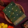 Olive Green Soft Cotton Saree with Elegant Zari Border for Women