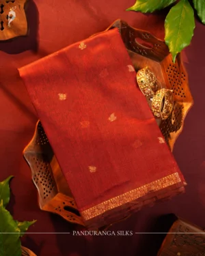 PSSC14.1 Brick Red Soft Cotton Saree with Elegant Zari Border Women