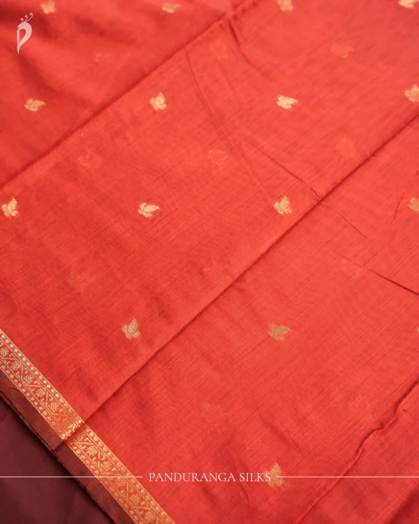 PSSC14.2 Brick Red Soft Cotton Saree with Elegant Zari Border Women