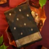 PSSC15.1 Black Soft Cotton Saree with Premium Woven Zari Border Women