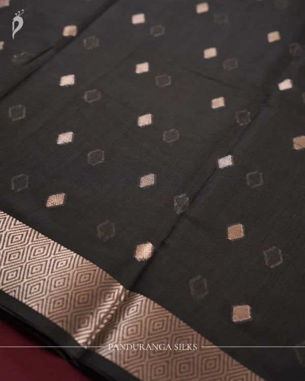 PSSC15.2 Black Soft Cotton Saree with Premium Woven Zari Border Women
