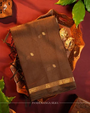 Coffee Brown Soft Cotton Saree with Rich Zari Border Women