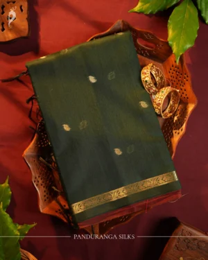Bottle Green Soft Cotton Saree with Rich Zari Border for Women