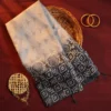 Ivory Navy Blue Tussar Silk Saree with Printed Designer Pallu